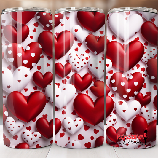 Red & White Hearts Tumbler